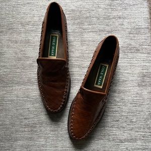 Cole Haan Woven Chestnut Leather Loafers